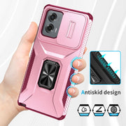 For Motorola Moto G Stylus 2024 Sliding Camshield Holder Phone Case(Pink + Rose Red)