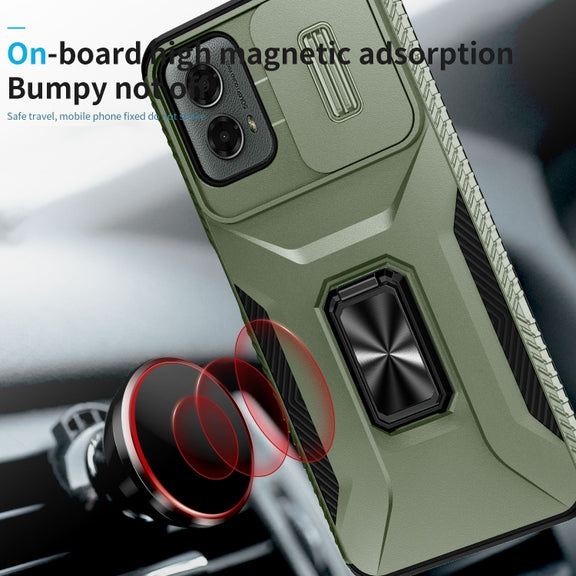 For Motorola Moto G 5G 2024 Sliding Camshield Holder Phone Case(Alpine Green)