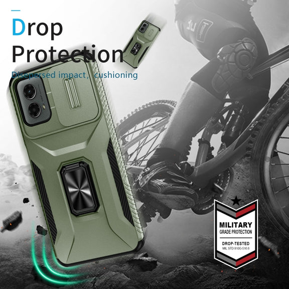 For Motorola Moto G 5G 2024 Sliding Camshield Holder Phone Case(Alpine Green)
