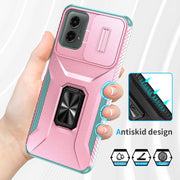 For Motorola Moto G 5G 2024 Sliding Camshield Holder Phone Case(Pink + Grey Green)