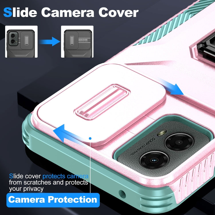 For Motorola Moto G 5G 2024 Sliding Camshield Holder Phone Case(Pink + Grey Green)