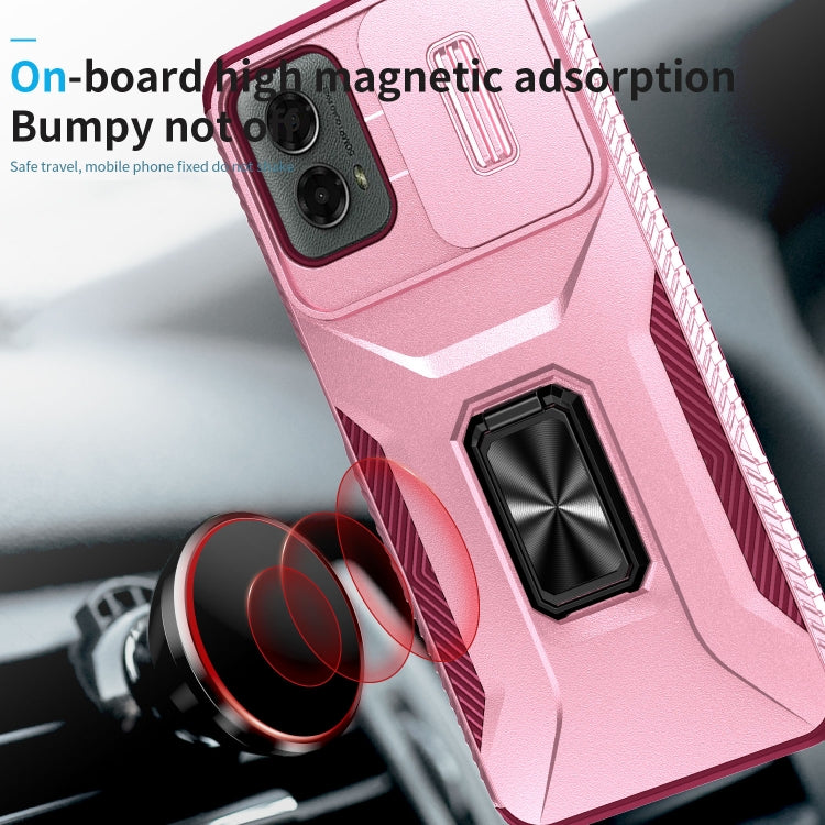 For Motorola Moto G 5G 2024 Sliding Camshield Holder Phone Case(Pink + Rose Red)