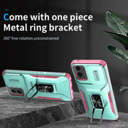 For Motorola Moto G 5G 2024 Sliding Camshield Holder Phone Case(Grey Green + Pink)