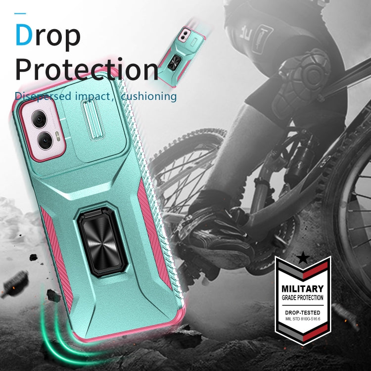 For Motorola Moto G Power 2024 Sliding Camshield Holder Phone Case(Grey Green + Pink)