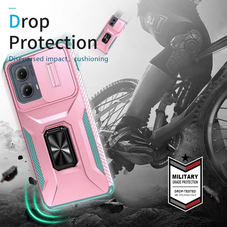 For Motorola Edge 5G 2024 Sliding Camshield Holder Phone Case(Pink + Grey Green)