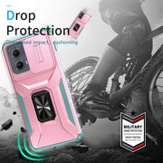 For Motorola Edge 5G 2024 Sliding Camshield Holder Phone Case(Pink + Grey Green)