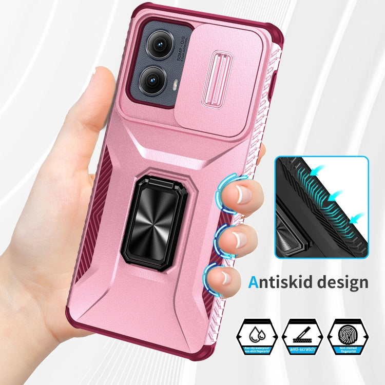 For Motorola Edge 5G 2024 Sliding Camshield Holder Phone Case(Pink + Rose Red)