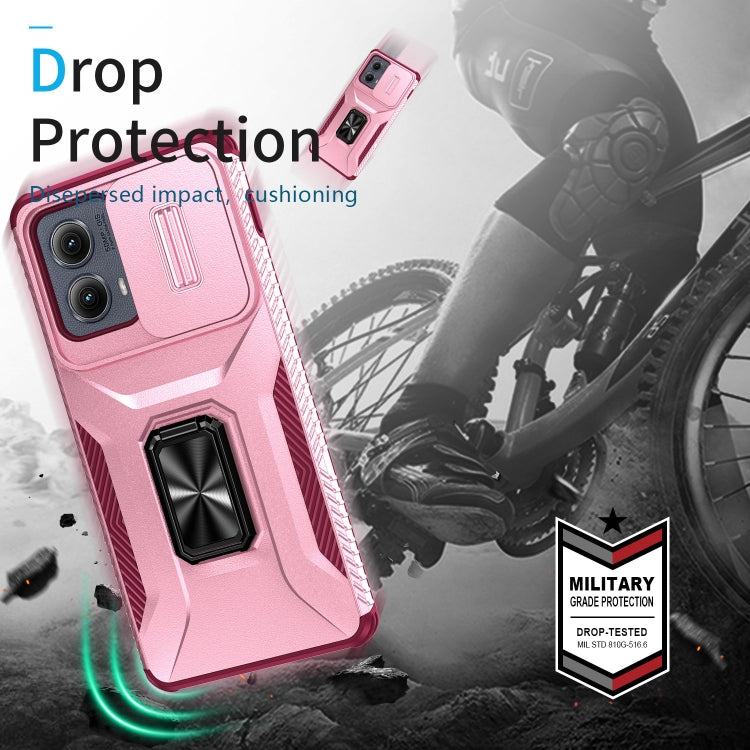 For Motorola Edge 5G 2024 Sliding Camshield Holder Phone Case(Pink + Rose Red)