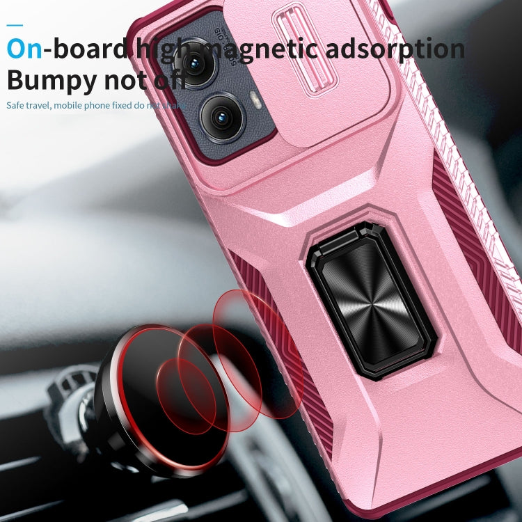 For Motorola Edge 5G 2024 Sliding Camshield Holder Phone Case(Pink + Rose Red)