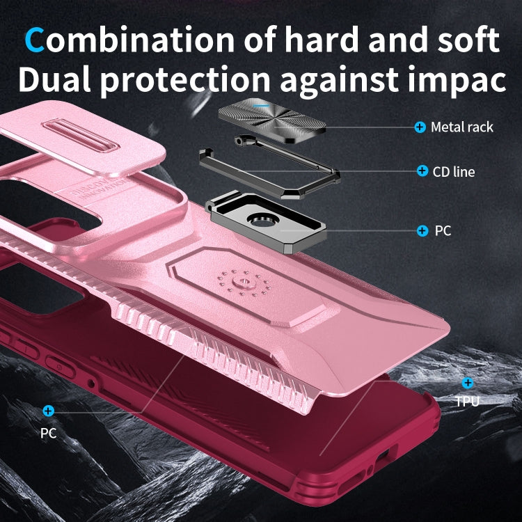 For Motorola Edge 5G 2024 Sliding Camshield Holder Phone Case(Pink + Rose Red)