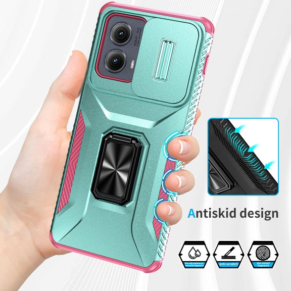 For Motorola Edge 5G 2024 Sliding Camshield Holder Phone Case(Grey Green + Pink)