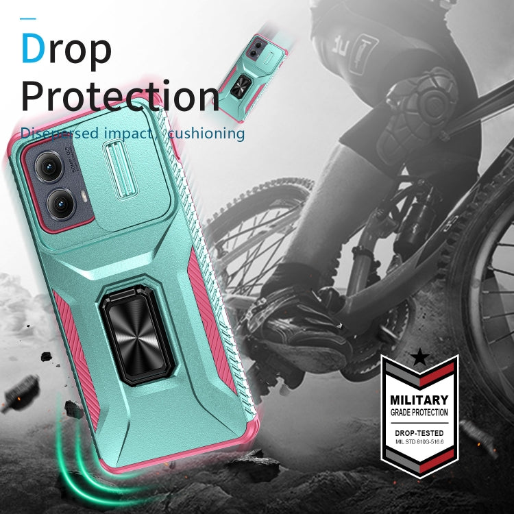 For Motorola Edge 5G 2024 Sliding Camshield Holder Phone Case(Grey Green + Pink)