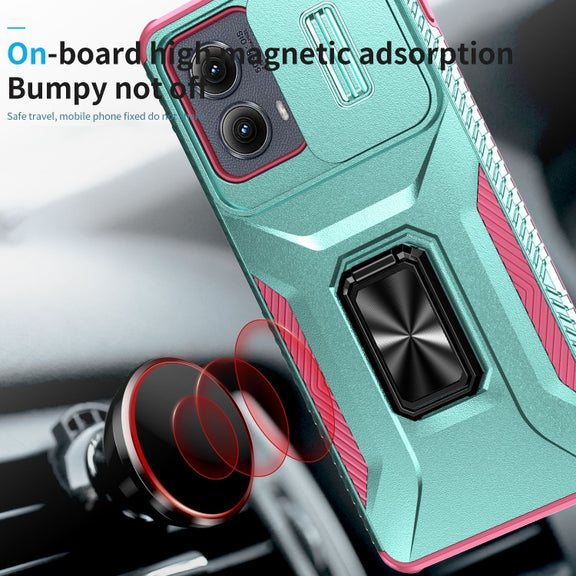 For Motorola Edge 5G 2024 Sliding Camshield Holder Phone Case(Grey Green + Pink)