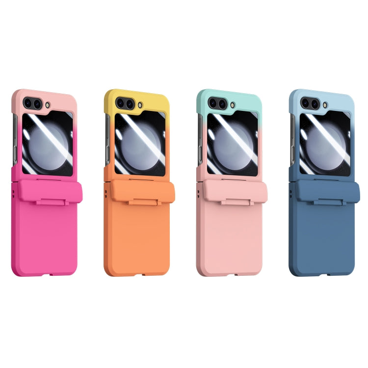 For Samsung Galaxy Z Flip5 5G PC Skin Feel Integrated Foldable Mid Shaft Phone Case(Pink Cyan)
