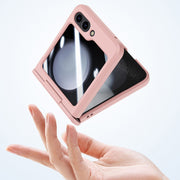 For Samsung Galaxy Z Flip5 5G PC Skin Feel Integrated Foldable Mid Shaft Phone Case(Pink Cyan)
