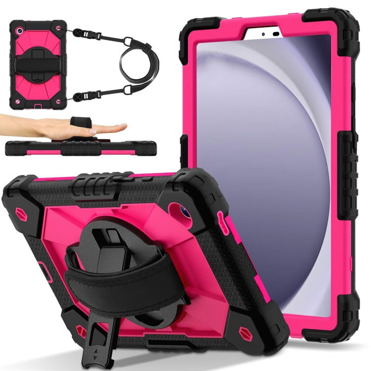 For Samsung Galaxy Tab A9 X115 Contrast Color Robot C2 Silicone Hybrid PC Tablet Case(Black Rose Red)