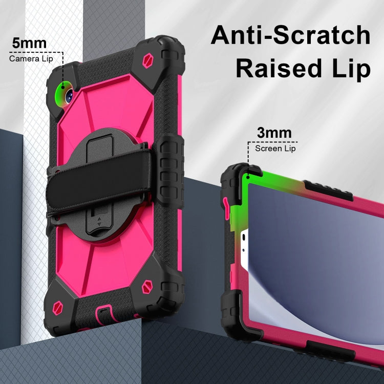 For Samsung Galaxy Tab A9 X115 Contrast Color Robot C2 Silicone Hybrid PC Tablet Case(Black Rose Red)