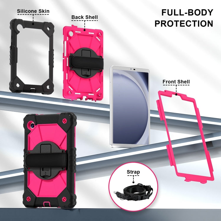 For Samsung Galaxy Tab A9 X115 Contrast Color Robot C2 Silicone Hybrid PC Tablet Case(Black Rose Red)