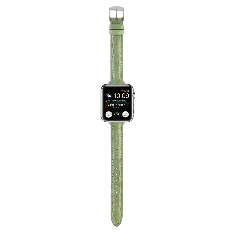 For Apple Watch Ultra 2 49mm Slim Crocodile Leather Watch Band(Light Green)