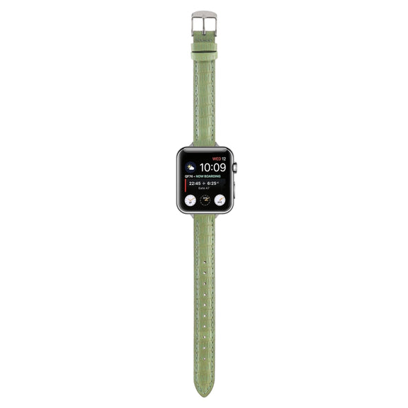 For Apple Watch Ultra 2 49mm Slim Crocodile Leather Watch Band(Light Green)