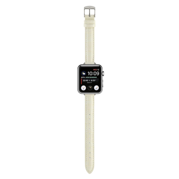 For Apple Watch Ultra 2 49mm Slim Crocodile Leather Watch Band(Beige)