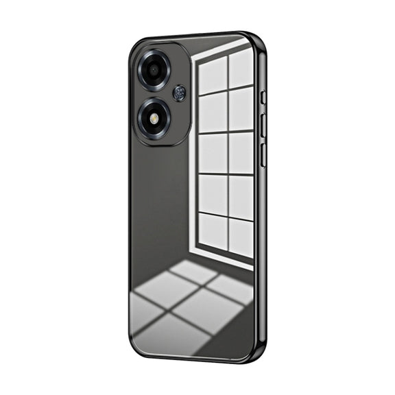 For OPPO A2m Transparent Plating Fine Hole Phone Case(Black)