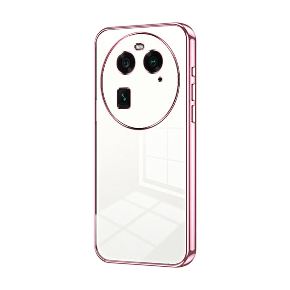 For OPPO Find X6 Transparent Plating Fine Hole Phone Case(Pink)