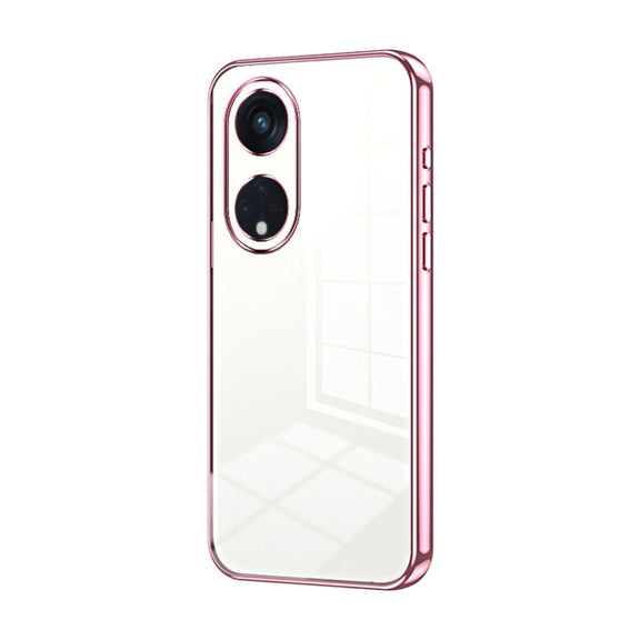 For OPPO Reno8 T 5G Transparent Plating Fine Hole Phone Case(Pink)