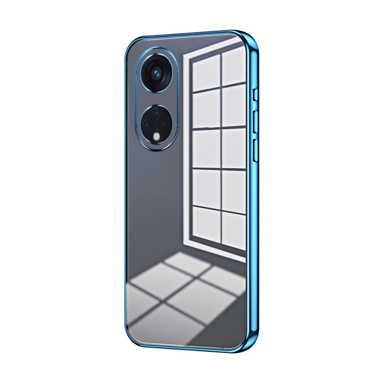 For OPPO Reno8 T 5G Transparent Plating Fine Hole Phone Case(Blue)