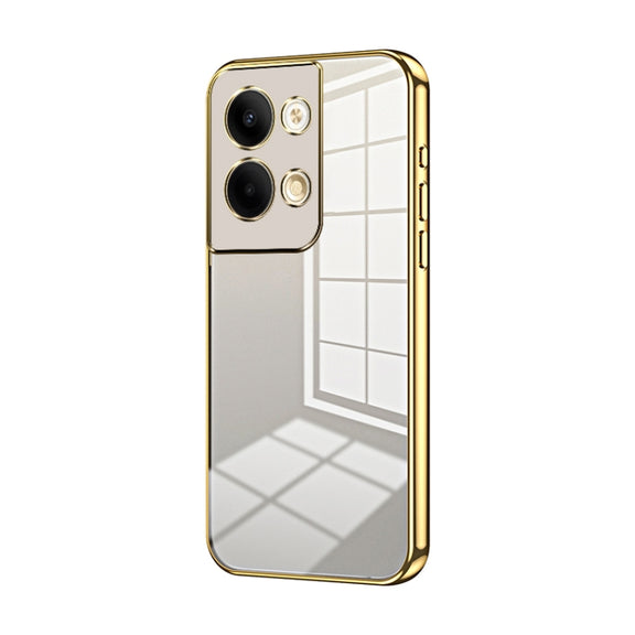For OPPO Reno9 / Reno9 Pro Transparent Plating Fine Hole Phone Case(Gold)