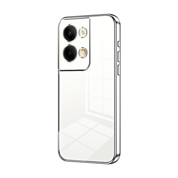For OPPO Reno9 / Reno9 Pro Transparent Plating Fine Hole Phone Case(Silver)
