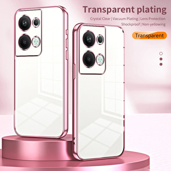 For OPPO Reno9 Pro+ Transparent Plating Fine Hole Phone Case(Blue)
