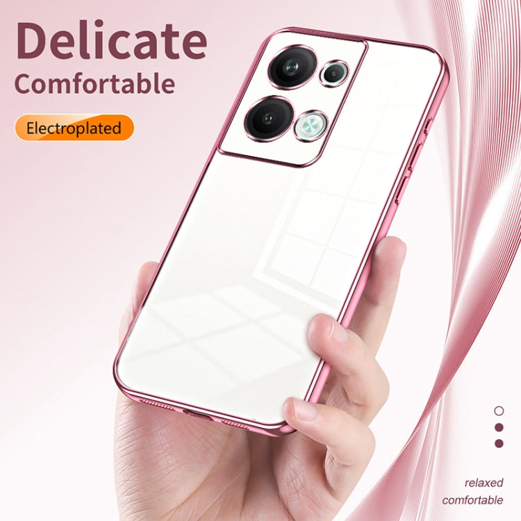 For OPPO Reno9 Pro+ Transparent Plating Fine Hole Phone Case(Blue)
