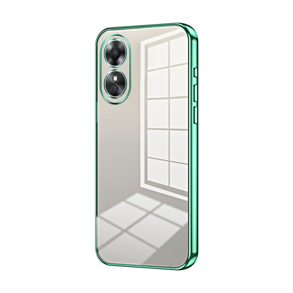 For OPPO A17 / A17K Transparent Plating Fine Hole Phone Case(Green)