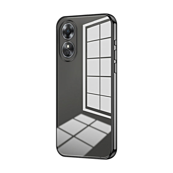 For OPPO A17 / A17K Transparent Plating Fine Hole Phone Case(Black)