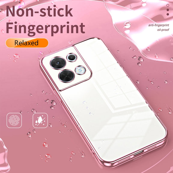 For OPPO Reno8 Transparent Plating Fine Hole Phone Case(Blue)