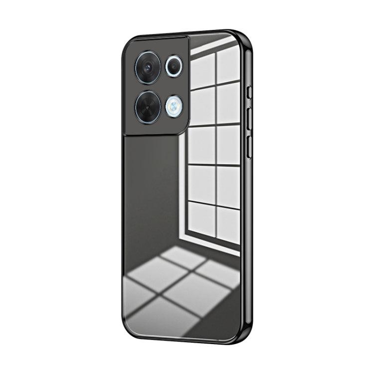 For OPPO Reno8 Transparent Plating Fine Hole Phone Case(Black)