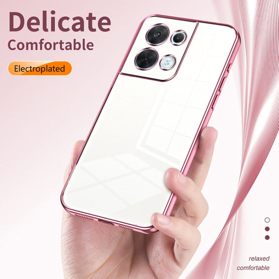 For OPPO Reno8 Transparent Plating Fine Hole Phone Case(Black)