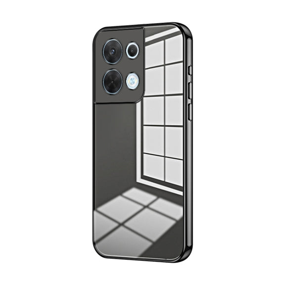 For OPPO Reno8 Transparent Plating Fine Hole Phone Case(Black)
