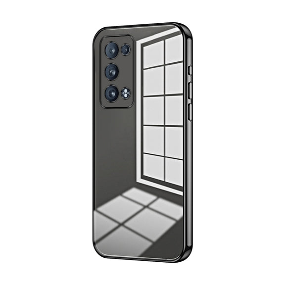 For OPPO Reno6 Pro+ Transparent Plating Fine Hole Phone Case(Black)