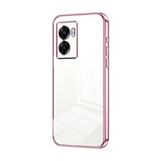 For OPPO A57 5G Transparent Plating Fine Hole Phone Case(Pink)
