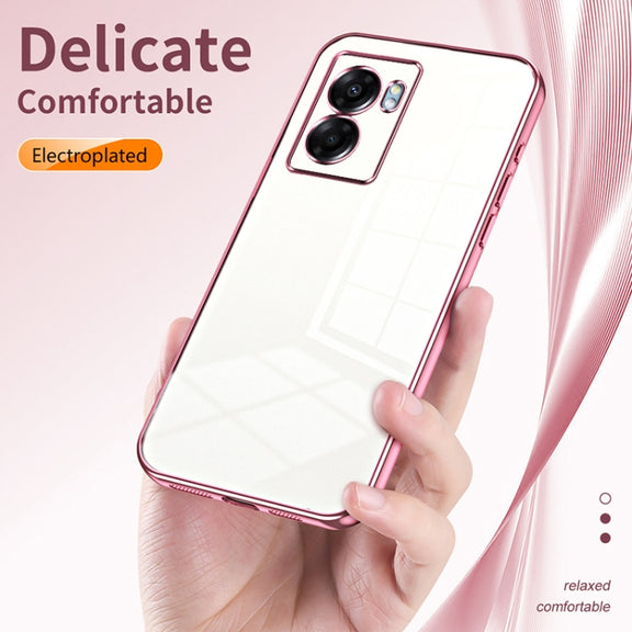For OPPO A57 5G Transparent Plating Fine Hole Phone Case(Green)