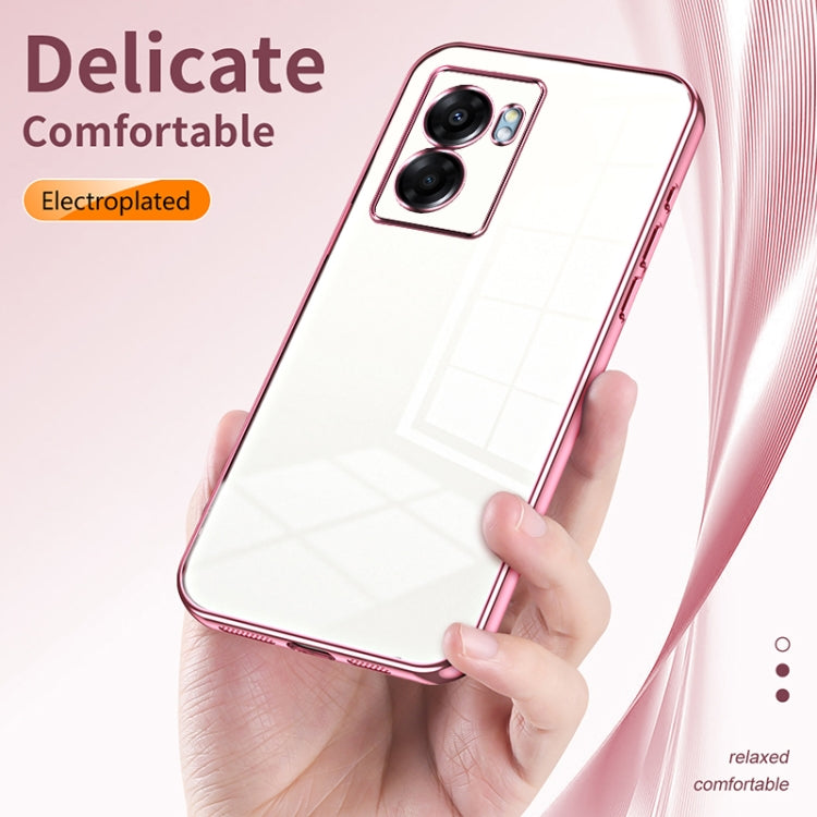 For OPPO A57 5G Transparent Plating Fine Hole Phone Case(Black)