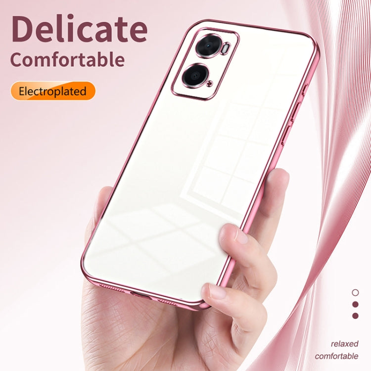 For OPPO A36 / A76 / A96 4G Global Transparent Plating Fine Hole Phone Case(Blue)