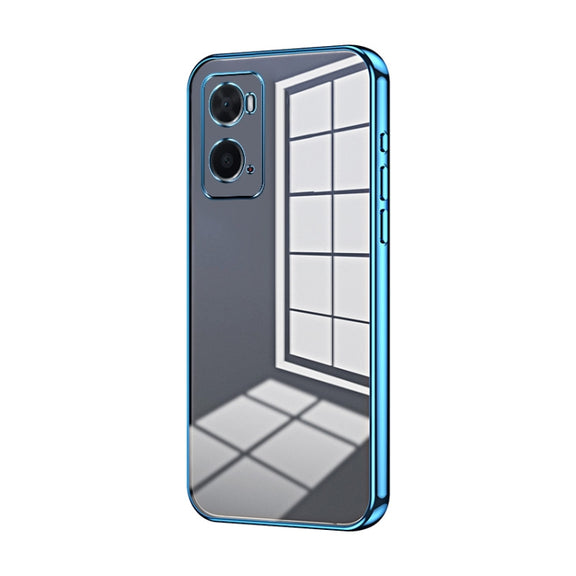 For OPPO A36 / A76 / A96 4G Global Transparent Plating Fine Hole Phone Case(Blue)