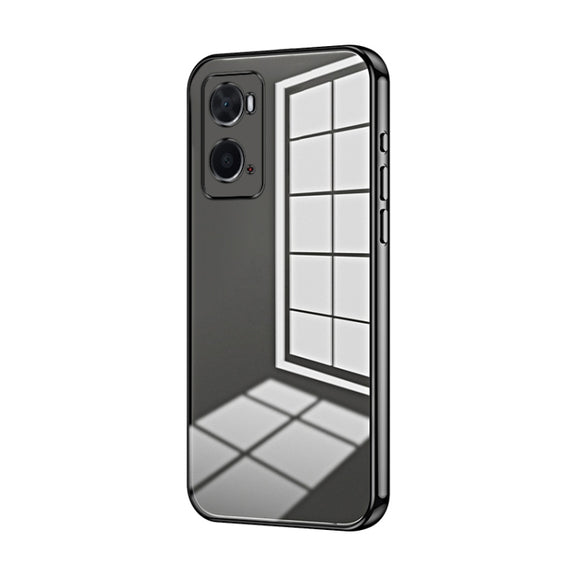 For OPPO A36 / A76 / A96 4G Global Transparent Plating Fine Hole Phone Case(Black)