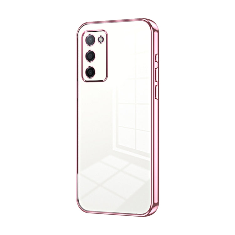 For OPPO A55 5G / A56 / A53s 5G Transparent Plating Fine Hole Phone Case(Pink)