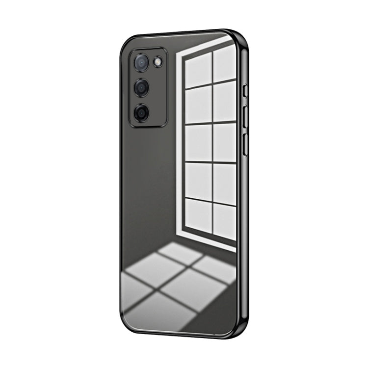 For OPPO A55 5G / A56 / A53s 5G Transparent Plating Fine Hole Phone Case(Black)