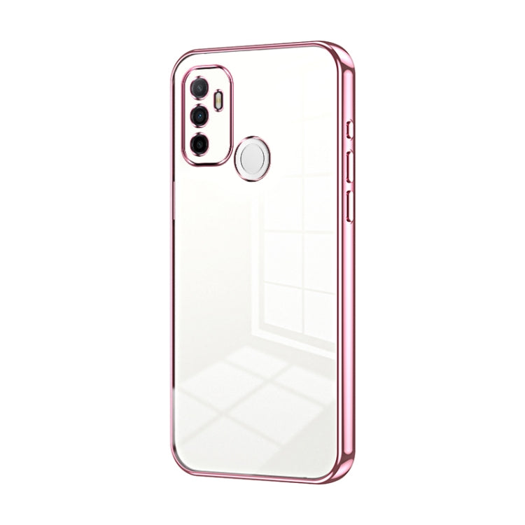For OPPO A53 2020 / A32 / A11s  Transparent Plating Fine Hole Phone Case(Pink)