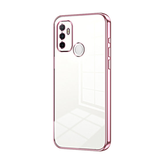 For OPPO A53 2020 / A32 / A11s  Transparent Plating Fine Hole Phone Case(Pink)